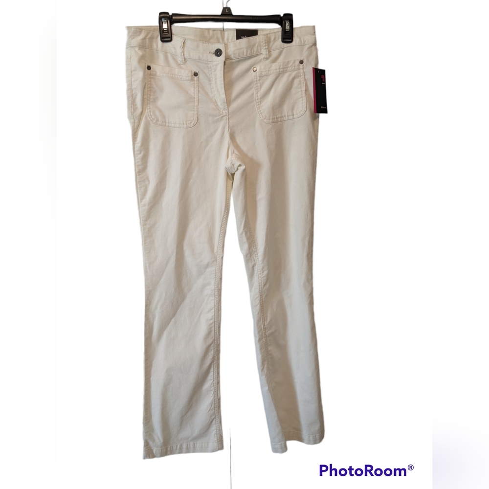 Style & Co. Women's Ivory Boot Cut Mid Rise Micro Corduroy Pants Size 10
